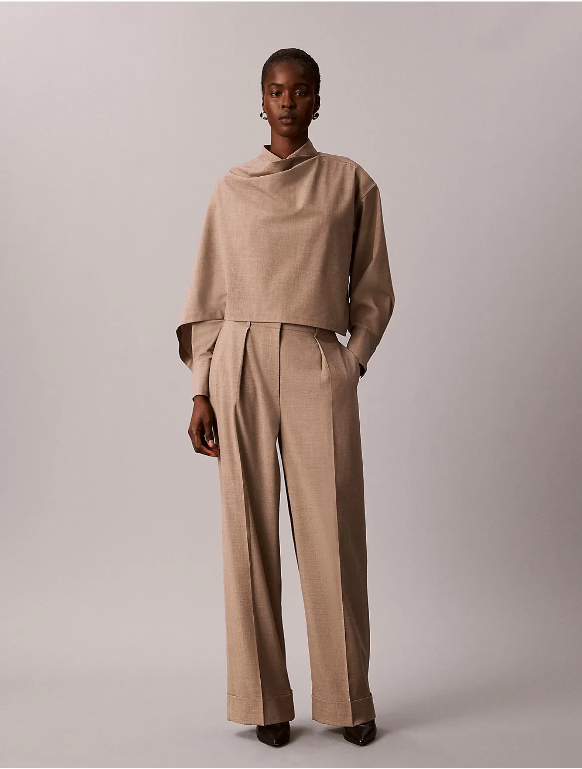 Stretch Cuffed Wide Leg Pants by Calvin Klein