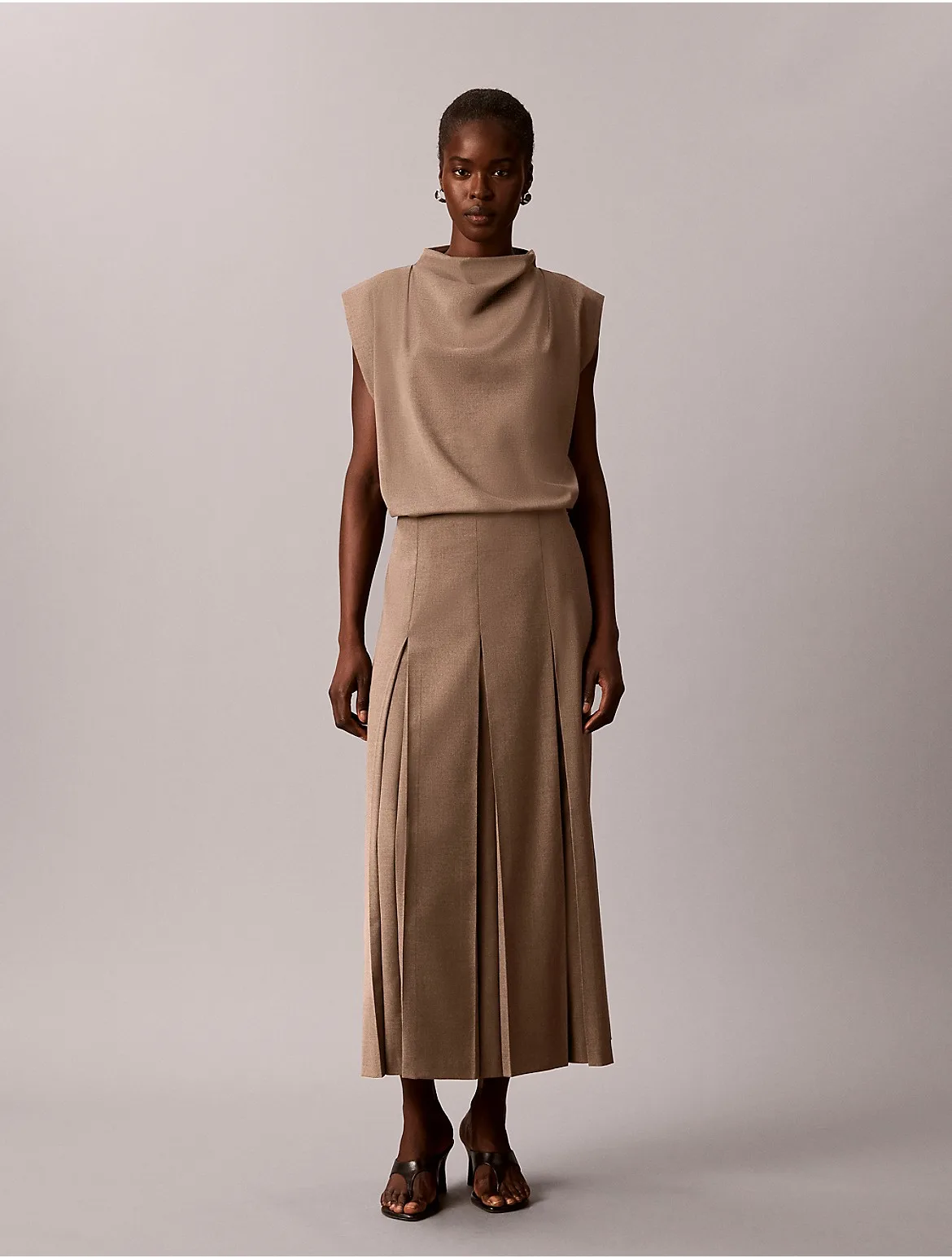 Stretch Inverted Pleat Midi Skirt by Calvin Klein