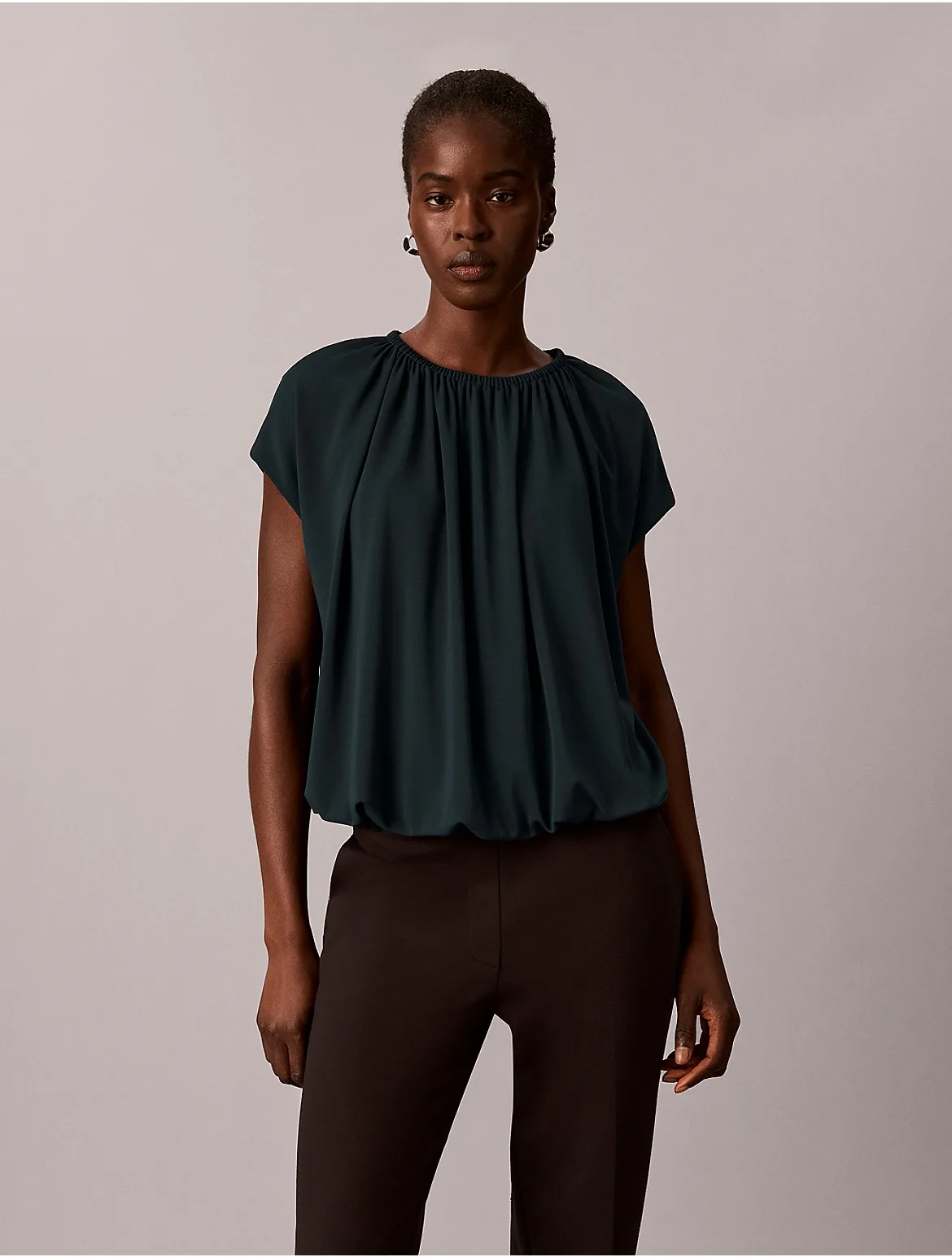 Matte Jersey Shirred Neck Top by Calvin Klein