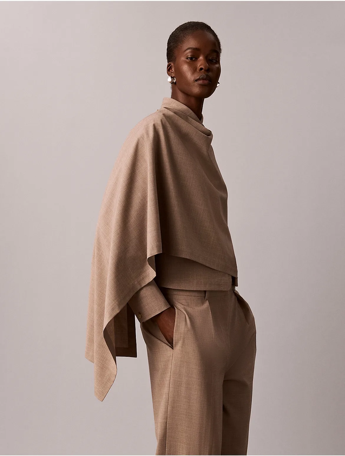 Scarf Draped Button-Down Shirt by Calvin Klein