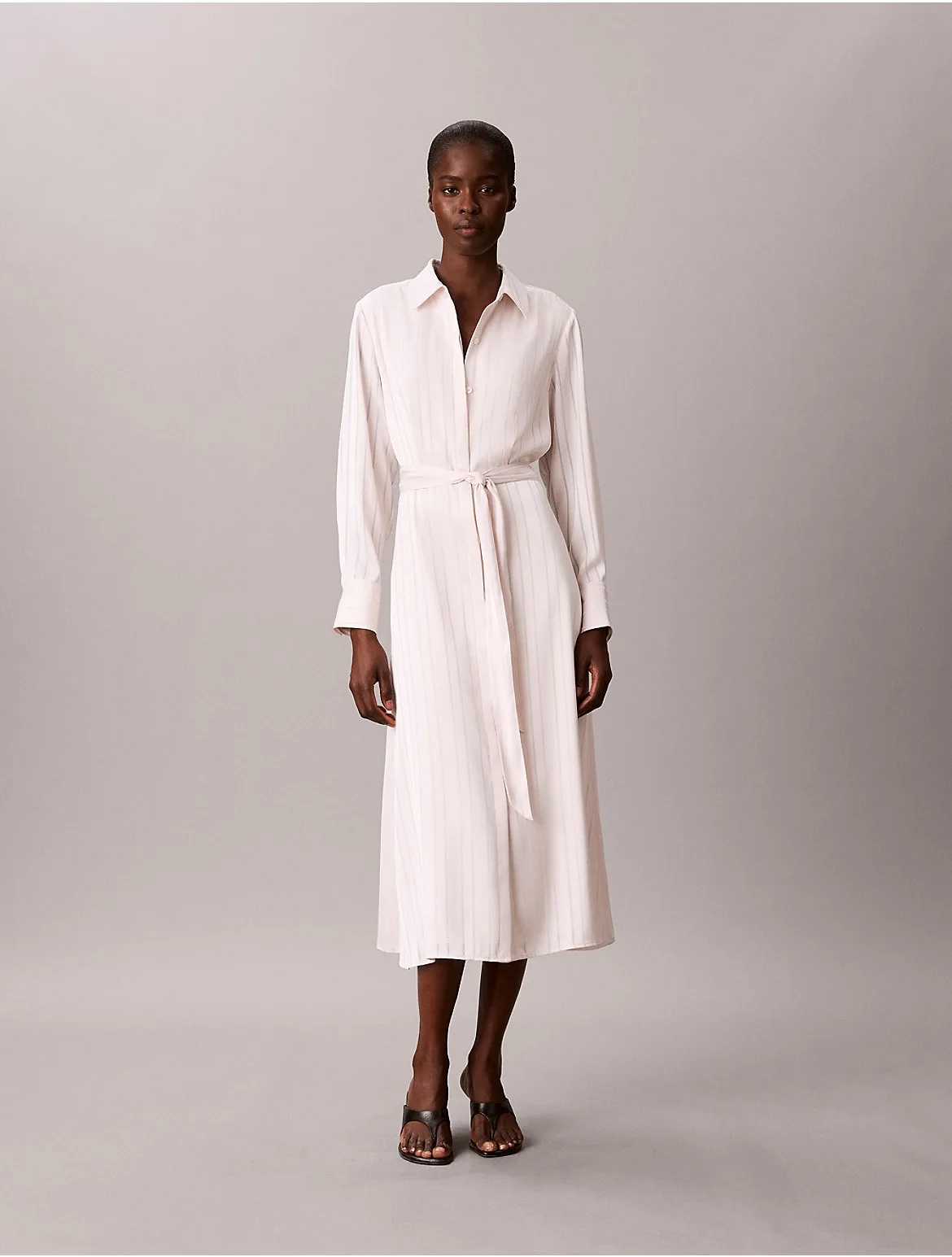 Satin Stripe Midi Shirt Dress by Calvin Klein