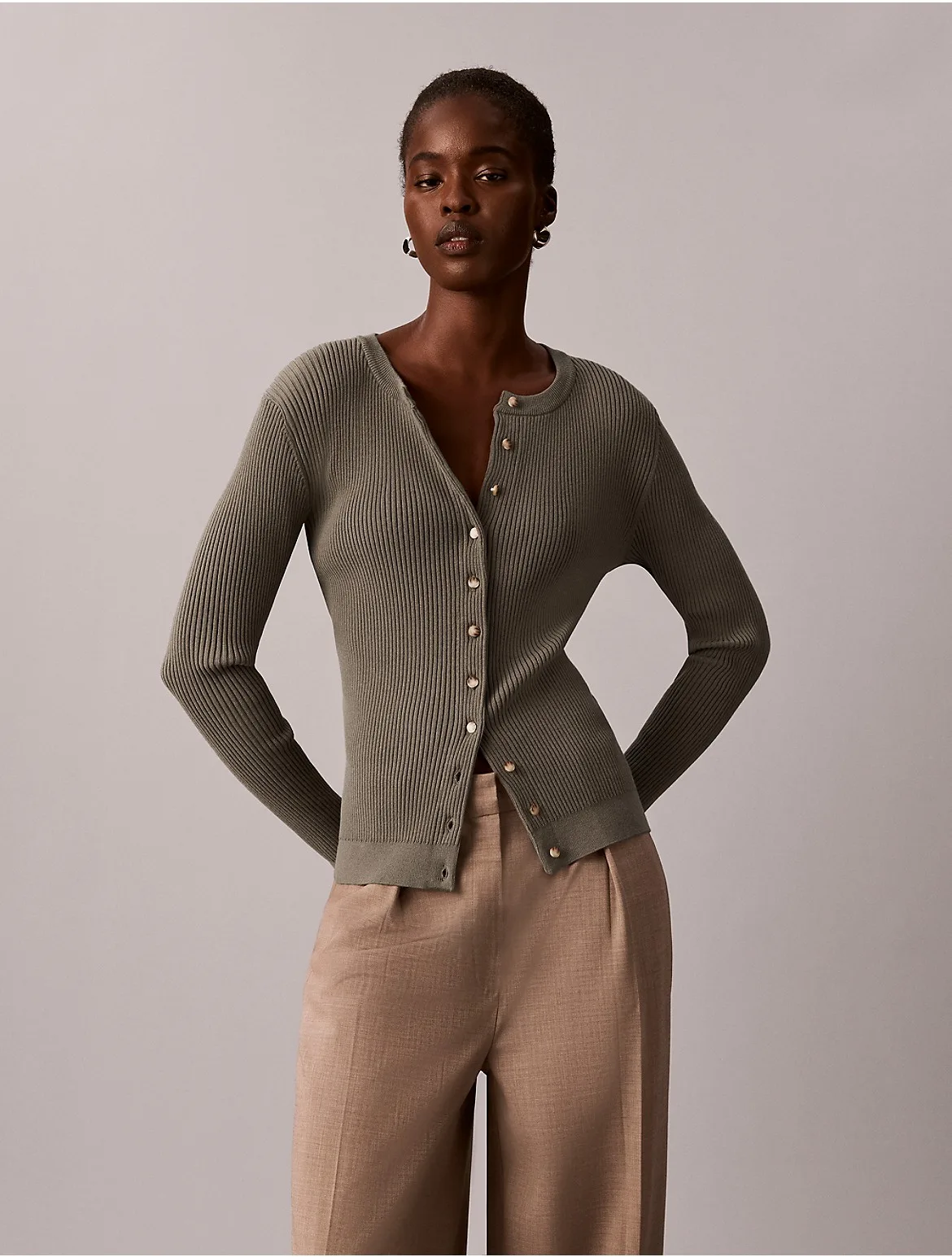 Ribbed Button-Front Cardigan by Calvin Klein