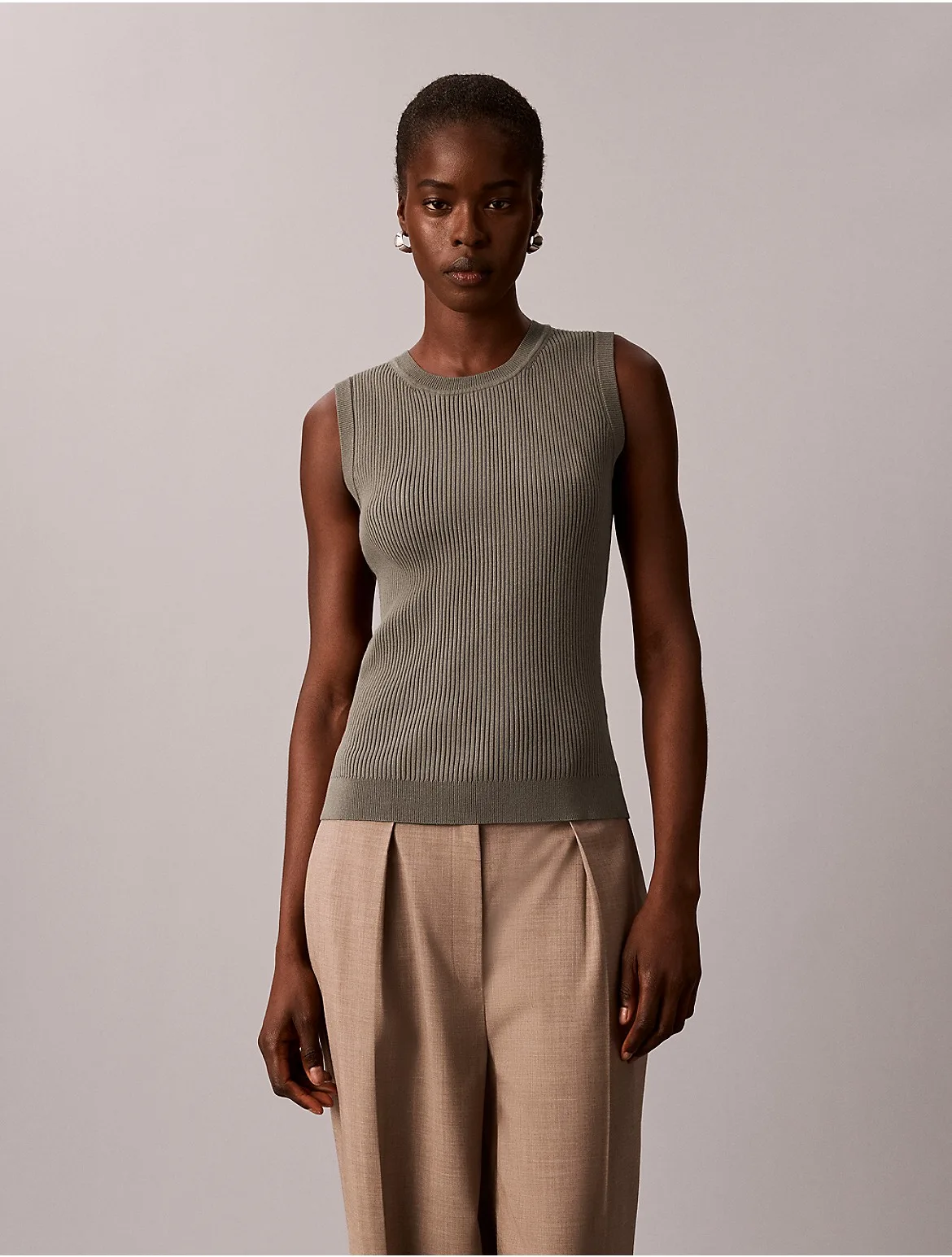 Rib Crewneck Tank Top by Calvin Klein