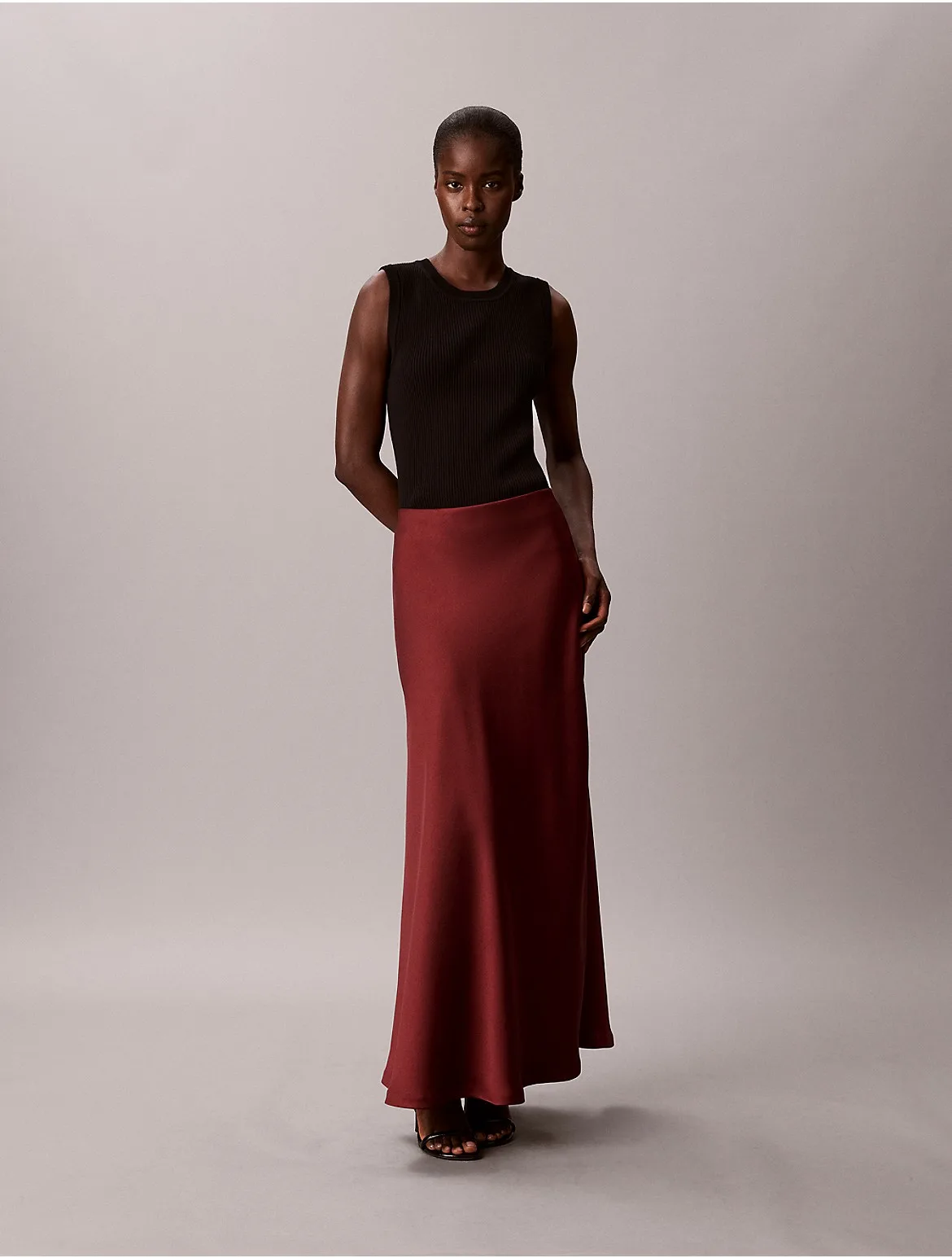 Double-Faced Satin Pull-On Maxi Skirt by Calvin Klein