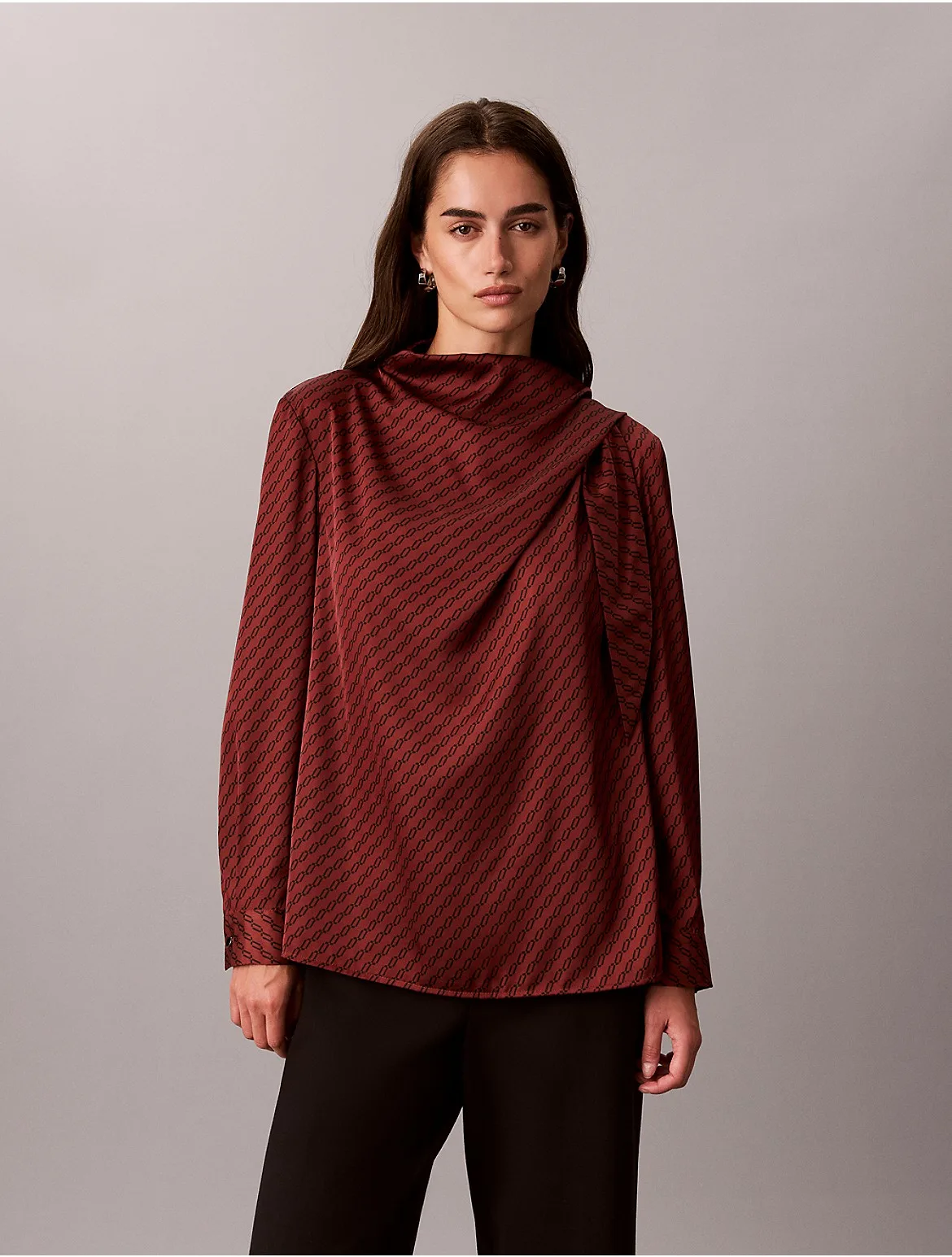 Satin Side Tie Long Sleeve Blouse by Calvin Klein