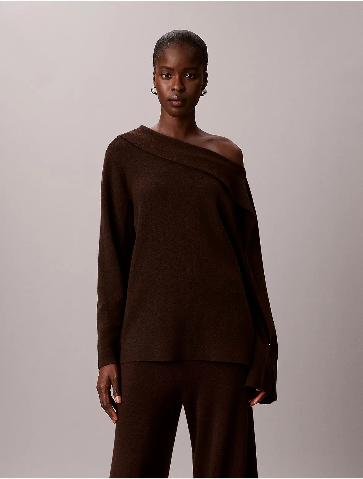 Asymmetrical Drape Neck Sweater by Calvin Klein