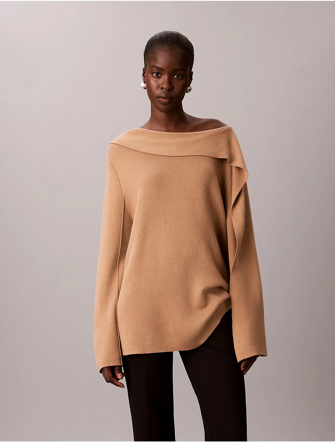 Asymmetrical Drape Neck Sweater