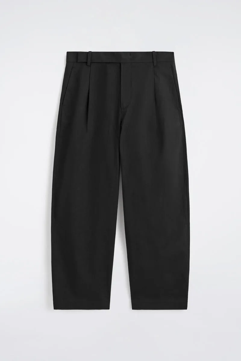 Cotton-Linen Relaxed-Fit Barrel-Leg Pants