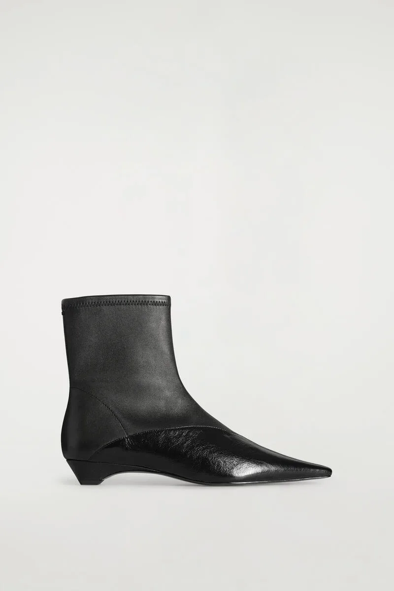 Paneled Pointed Leather Wedge Ankle Boots by COS