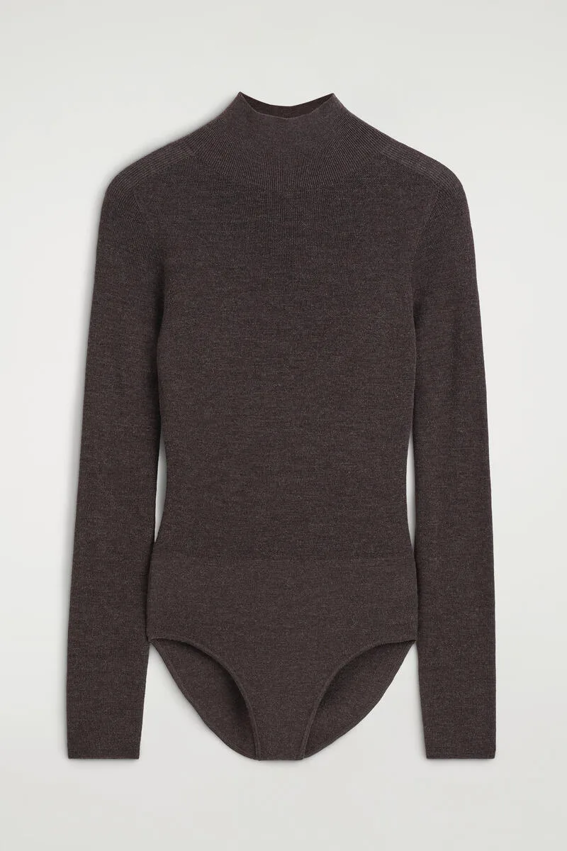 Seamless Merino Wool Mock-Neck Bodysuit by COS