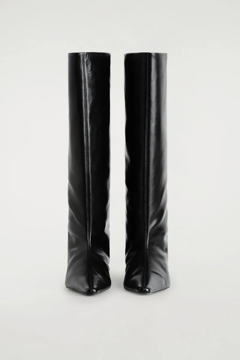 Pointed Leather Wedge Knee Boots by COS