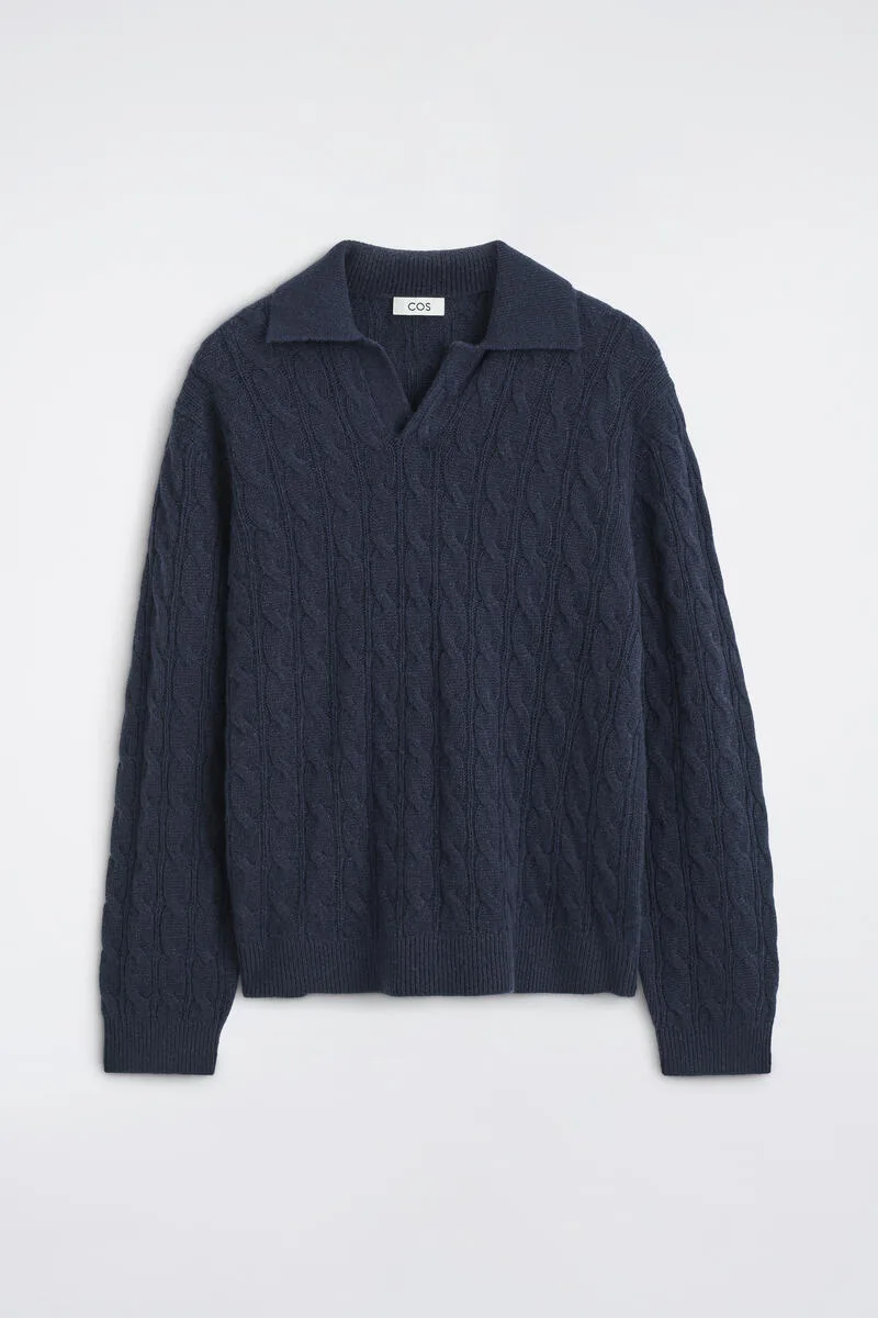 Cable-Knit Cashmere Polo Sweater by COS