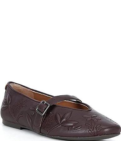 Wence Embossed Floral Leather Mary Jane Flats by Gentle Souls