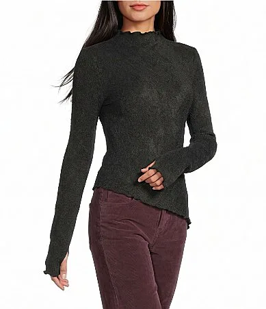 Mock Neck Long Sleeve Asymmetrical Top by Emory Park