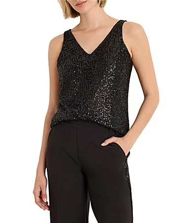 Sequin Knit Double V-Neck Sleeveless Tank by NIC + ZOE