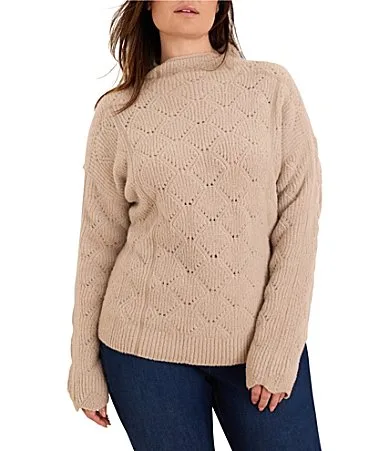 Diamond Jubilee Funnel Neck Long Sleeve Pointelle Knit Sweater by NIC + ZOE
