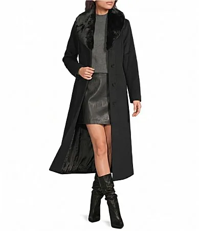 Wool Blend Shawl Collar Removable Faux Fur Trim Button Front Maxi Coat by MICHAEL Michael Kors