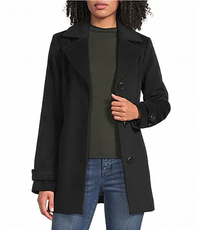 Wool Blend Notch Collar Button Front Car Coat by MICHAEL Michael Kors