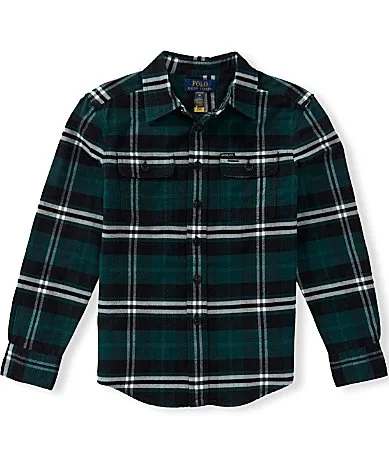 Long Sleeve Plaid Brushed Cotton Oxford Work Shirt by Polo Ralph Lauren