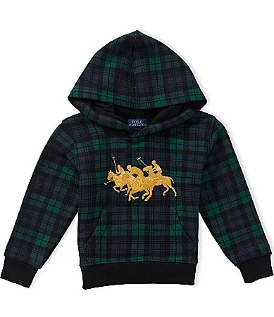Long Sleeve Triple Pony Plaid Horse Hoodie by Polo Ralph Lauren