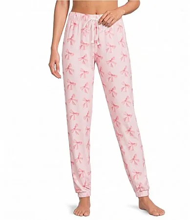 Peachy Knit Bow Print Drawstring Tie Coordinating Sleep Jogger by PJ Salvage