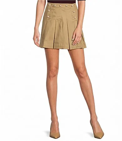 High Rise Pleated Pearl Trim Mini Skirt by CeCe