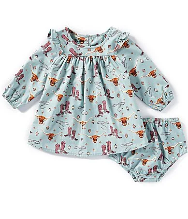 Long Sleeve Western Boot Print Dress Diaper Cover by Wrangler