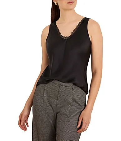 Day Gloss Lace Trim V-Neck Sleeveless Tank by NIC + ZOE
