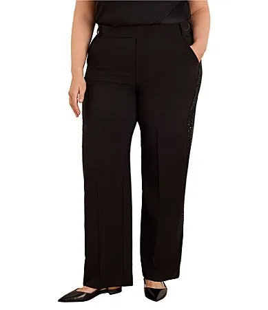 Lenox Sleek Stretch Sequin Wide Leg Pull-On Tuxedo Pants by NIC + ZOE
