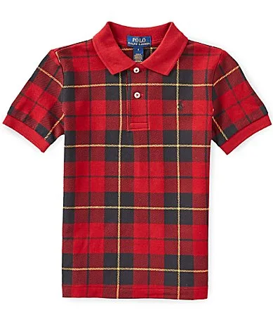 Short Sleeve Plaid Cotton Mesh Polo Shirt by Polo Ralph Lauren