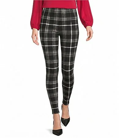 The Slim Factor Fit Ponte Knit Black/Vanilla Ice Plaid Print No Waist Leggings