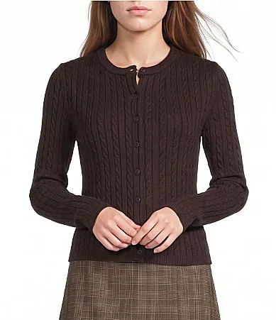 Cable Knit Button Front Cardigan by Copper Key