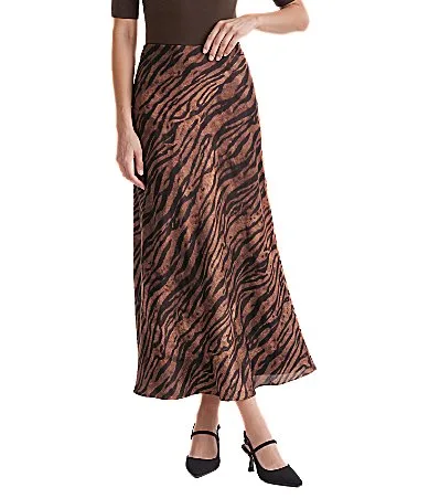 Animal Pull-On Flared Printed Satin Skirt by Anne Klein