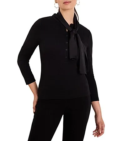 Perfect Rib Split Round Neck Dandy Tie Top by NIC + ZOE