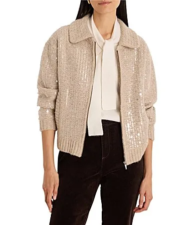 Spread Collar Long Sleeve Mohair Shimmer Knit Jacket by NIC + ZOE