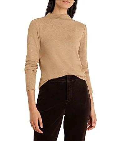 Everyday Sparkle Funnel Neck Long Sleeve Ruched Knit Tee Top by NIC + ZOE