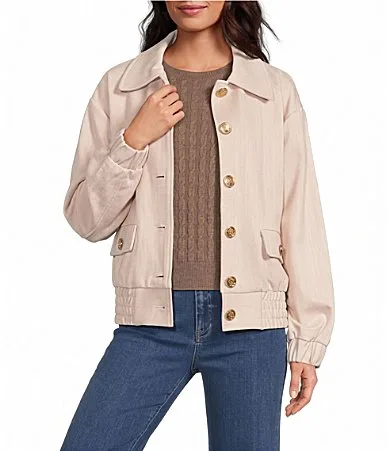 Collared Long Sleeve Button Front Bomber Jacket by A Loves a