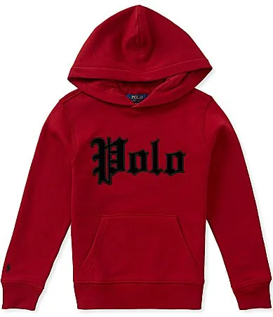 Long Sleeve Velvet Logo Fleece Hoodie by Polo Ralph Lauren