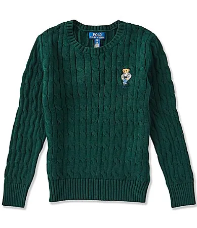 Long Sleeve Polo Bear Cable Knit Cotton Sweater by Polo Ralph Lauren