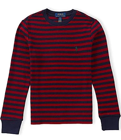Long Sleeve Striped Waffle Knit Cotton T-Shirt by Polo Ralph Lauren