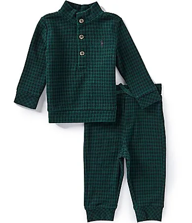 Long-Sleeve Plaid Estate-Rib Pullover Matching Pants Set by Polo Ralph Lauren