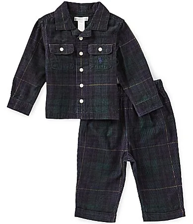 Long-Sleeve Plaid Pinwale Corduroy Shirt Pant Set by Ralph Lauren