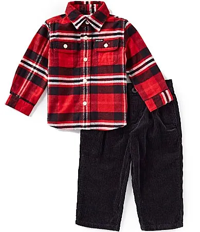Long Sleeve Plaid Shirt Corduroy Pants Set by Ralph Lauren