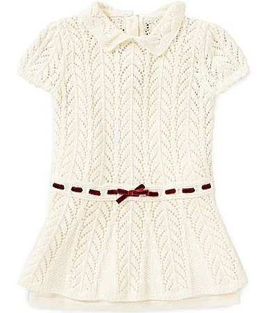 Puff Sleeve Velvet Trimmed Pointelle Dress by Ralph Lauren
