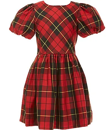 Plaid Short Puff Sleeve Taffeta Dress by Polo Ralph Lauren