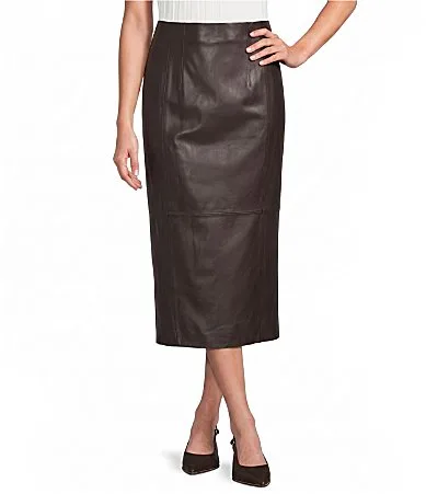 Amelia Genuine Leather Coordinating Midi Skirt by Antonio Melani