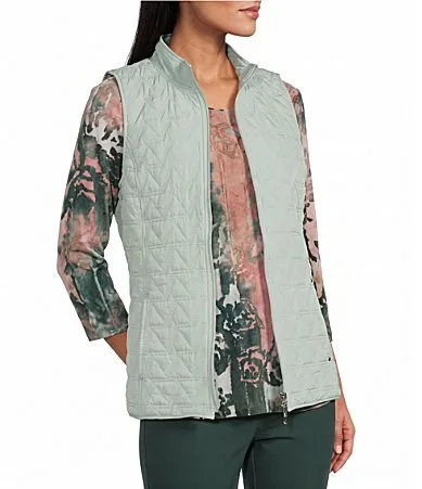 Chevron Quilted Sleeveless Two-Way Zip Front Vest by Allison Daley