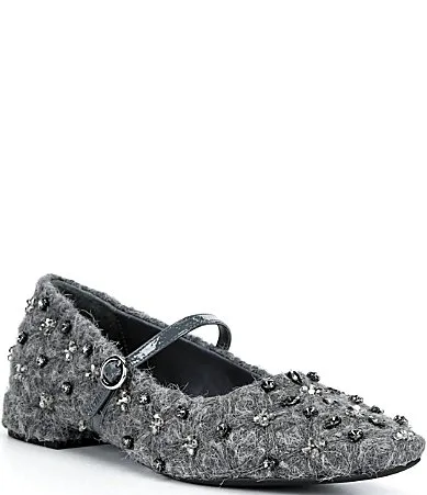DeeDee Two Wool Boucle Rhinestone Mary Jane Flats by Alex Marie