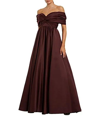 Mac Duggal Satin Off-The-Shoulder Gown by M.A.C.