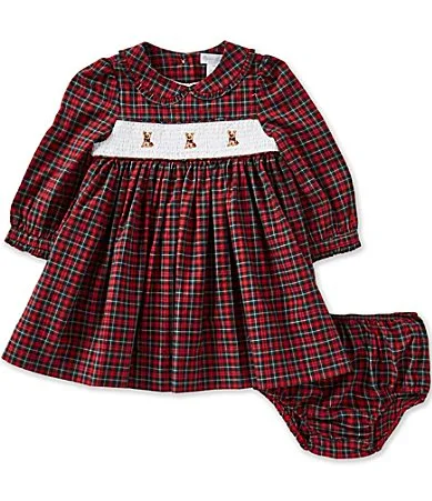 Dog Embroidered Plaid Poplin Empire Waist Dress by Ralph Lauren